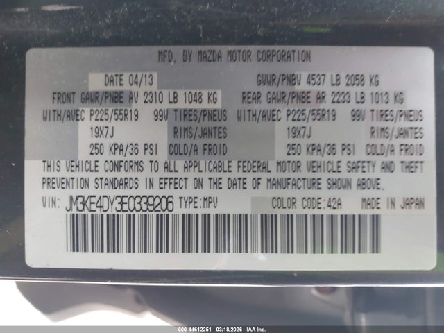 44612251 :رقم المزاد ، JM3KE4DY3E0339206 vin ، 2014 Mazda Cx-5 Grand Touring مزاد بيع