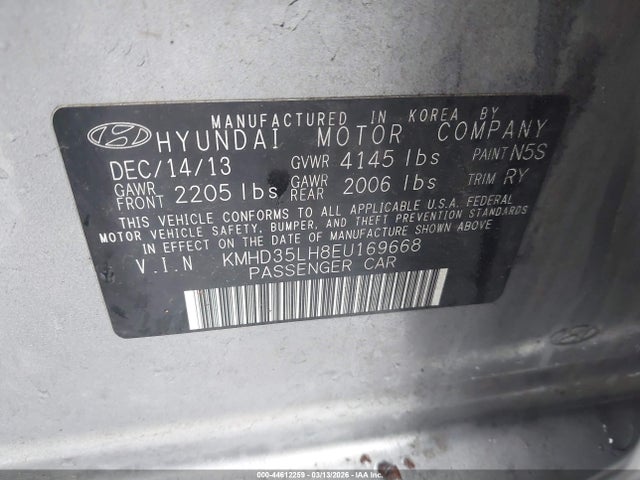 Aukcja sprzedaży 2014 Hyundai Elantra Gt Base W/blue, vin: KMHD35LH8EU169668, numer aukcji: 44612259