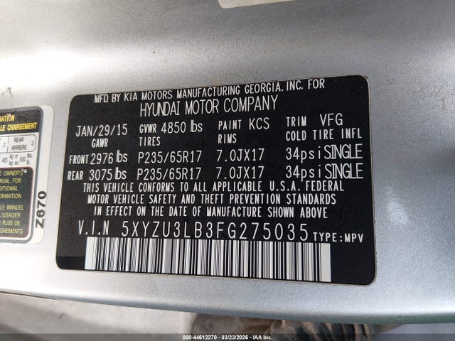 5XYZU3LB3FG275035 Hyundai Santa Fe Sport 2.4l