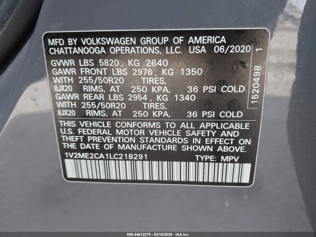 Продажа на аукционе авто 2020 Volkswagen Atlas Cross Sport 3.6l V6 Sel, vin: 1V2ME2CA1LC218291, номер лота: 44612279