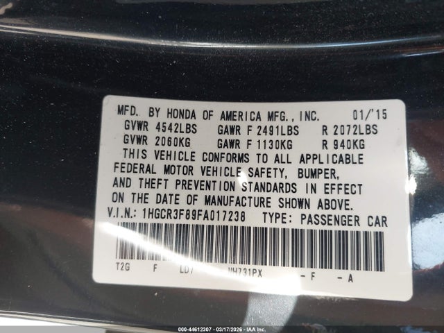 Honda Accord Ex-l V-6 2015 1HGCR3F89FA017238 Image 9