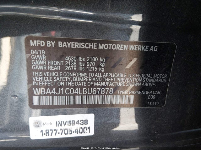 WBA4J1C04LBU67878 BMW 430i Gran Coupe