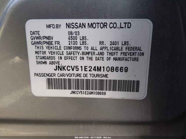 Продаж на аукціоні авто 2004 Infiniti G35, vin: JNKCV51E24M108669, номер лоту: 44612338