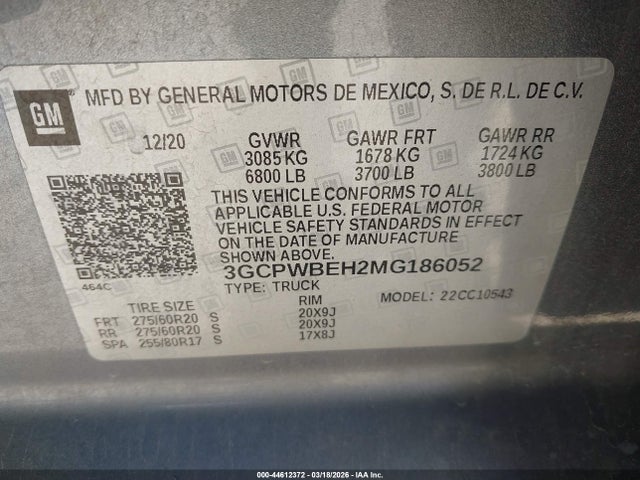 44612372 :رقم المزاد ، 3GCPWBEH2MG186052 vin ، 2021 Chevrolet Silverado 1500 2wd  Short Bed Custom مزاد بيع