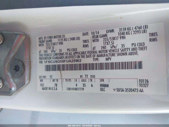 1FMCU9GX8FUA25962 Ford ESCAPE SE