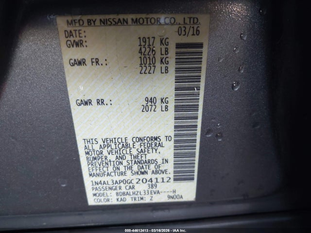 1N4AL3AP0GC204112 Nissan Altima 2.5 Sr