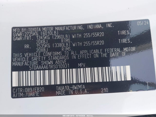 Продажа на аукционе авто 2024 Lexus Tx 350 Premium, vin: 5TDAAAA61RS010931, номер лота: 44612415