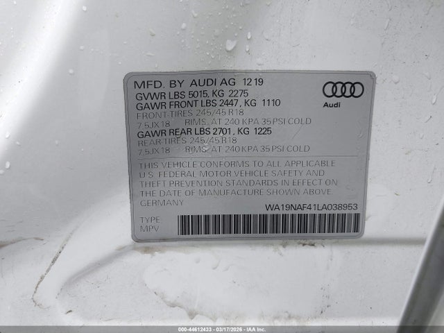 WA19NAF41LA038953 Audi A4 Allroad Prestige 45 Tfsi Quattro S Tronic