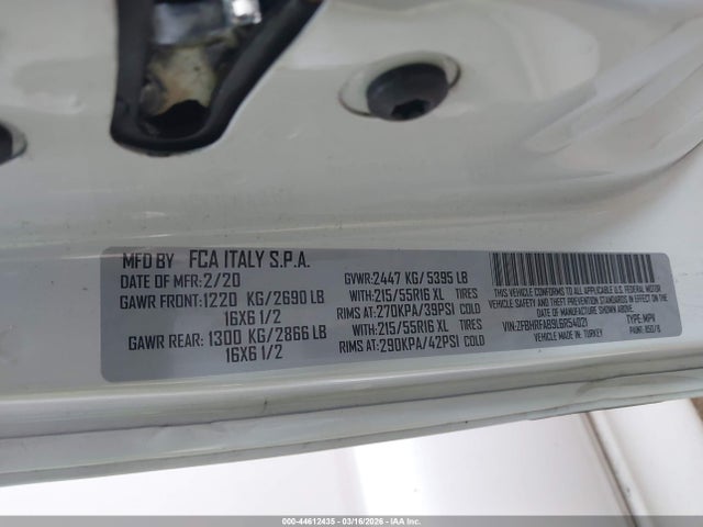 Продажа на аукционе авто 2020 Ram Promaster City Tradesman, vin: ZFBHRFAB9L6R54021, номер лота: 44612435