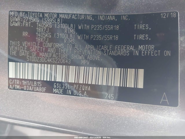 2019 TOYOTA SIENNA 5TDDZ3DC4KS220643 Photo 8