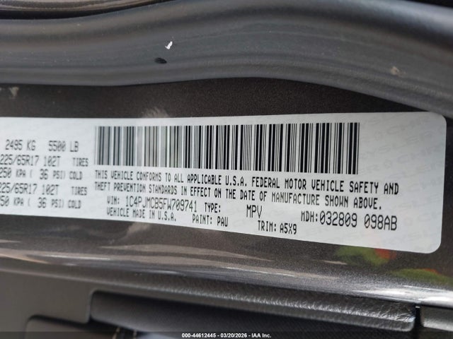 Aukcja sprzedaży 2015 Jeep Cherokee Latitude, vin: 1C4PJMCB5FW709741, numer aukcji: 44612445