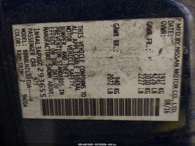 1N4AL3APXGC293655 Nissan Altima 2.5 Sr