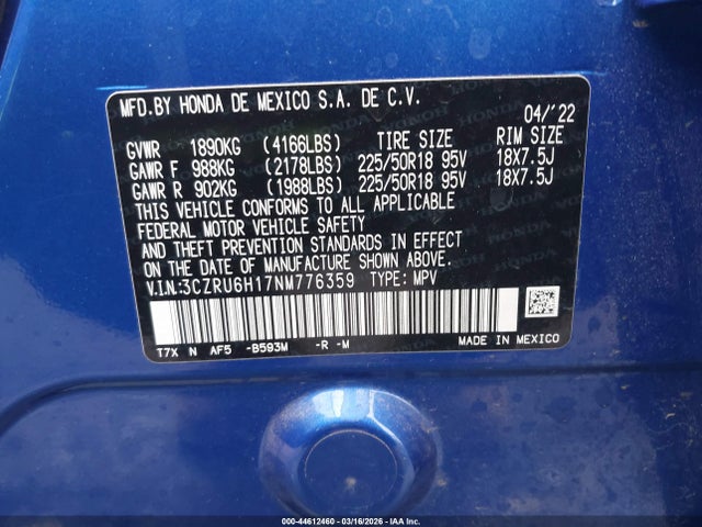 2022 HONDA HR-V 3CZRU6H17NM776359 Photo 8