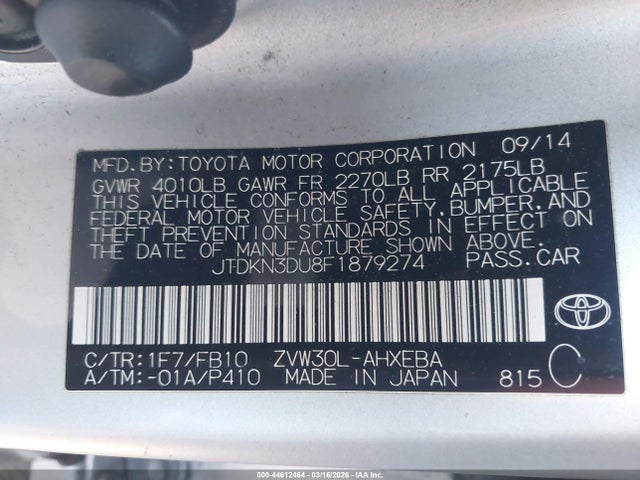 Toyota Prius Two 2015 JTDKN3DU8F1879274 Image 9