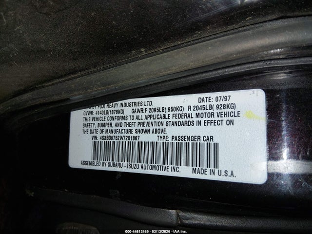 Aukcja sprzedaży 1998 Subaru Legacy Gt/gt Limited, vin: 4S3BD6752W7201867, numer aukcji: 44612469