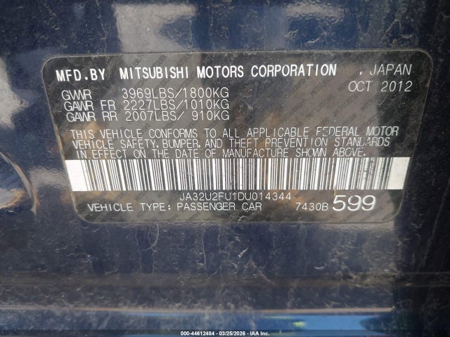 Продажа на аукционе авто 2013 Mitsubishi Lancer Es, vin: JA32U2FU1DU014344, номер лота: 44612484