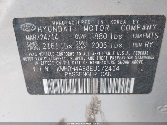Aukcja sprzedaży 2014 Hyundai Elantra Limited, vin: KMHDH4AE8EU172414, numer aukcji: 44612502