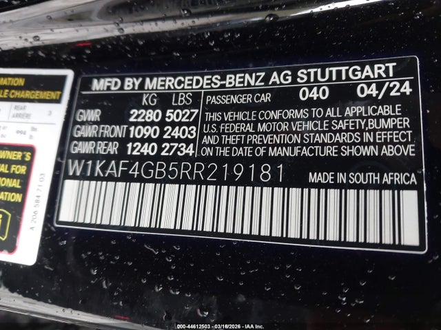 Aukcja sprzedaży 2024 Mercedes-benz C 300, vin: W1KAF4GB5RR219181, numer aukcji: 44612503