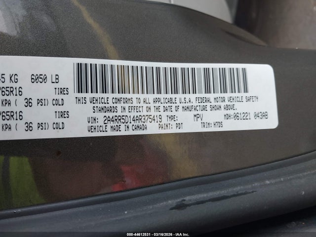 Продажа на аукционе авто 2010 Chrysler Town & Country Touring, vin: 2A4RR5D14AR375419, номер лота: 44612531