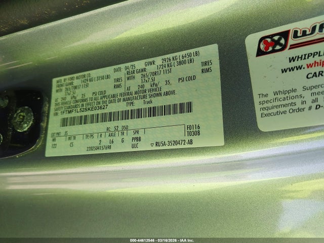 Aukcja sprzedaży 2025 Ford F-150 Xl, vin: 1FTMF1L52SKE03627, numer aukcji: 44612546