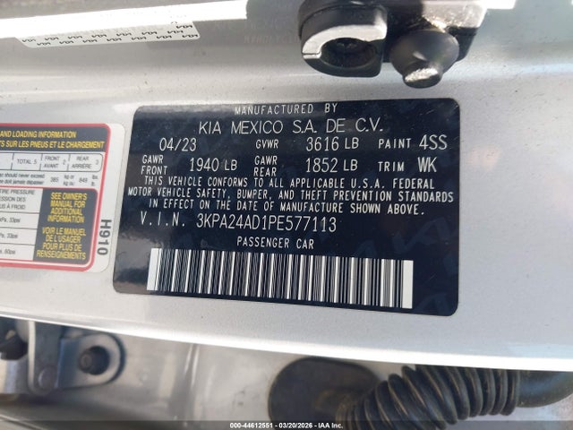 Продаж на аукціоні авто 2023 Kia Rio Lx, vin: 3KPA24AD1PE577113, номер лоту: 44612551