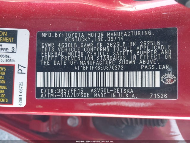 4T1BF1FK6EU870272 Toyota CAMRY SE