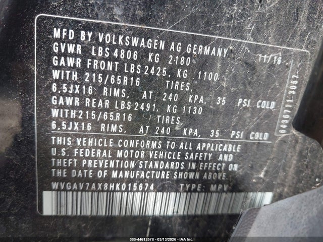 WVGAV7AX8HK015674 Volkswagen Tiguan 2.0t/2.0t S