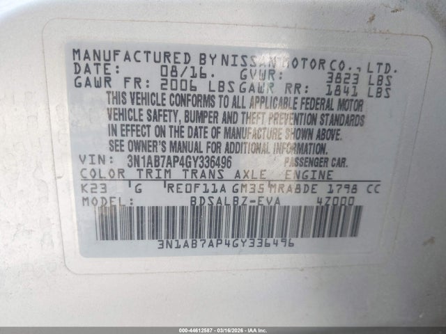 3N1AB7AP4GY336496 Nissan SENTRA S