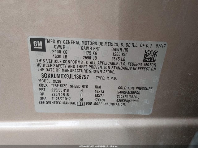 Продаж на аукціоні авто 2018 Gmc Terrain Sle, vin: 3GKALMEX9JL138797, номер лоту: 44612602