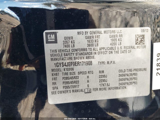 2014 Cadillac Escalade Esv Premium მანქანა იყიდება აუქციონზე, vin: 1GYS4JEF9ER171908, აუქციონის ნომერი: 44612608