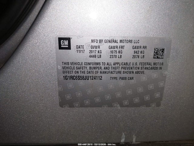 1G1RC6S58JU124112 Chevrolet VOLT LT