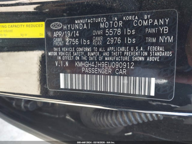44612624 :رقم المزاد ، KMHGH4JH9EU090912 vin ، 2014 Hyundai Equus Signature مزاد بيع