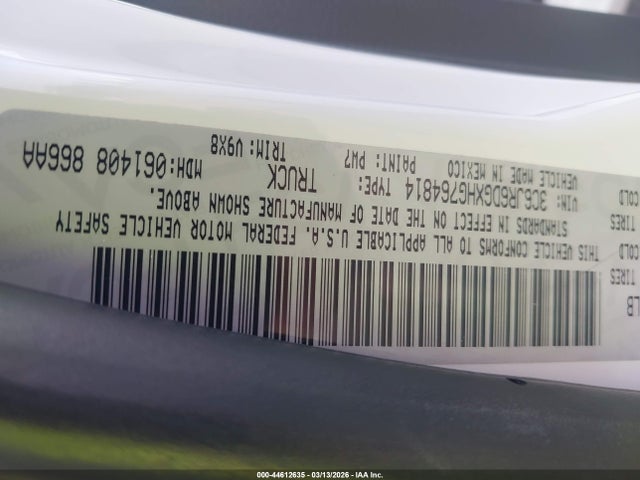 44612635 :رقم المزاد ، 3C6JR6DGXHG764814 vin ، 2017 Ram 1500 Tradesman  4x2 8' Box مزاد بيع