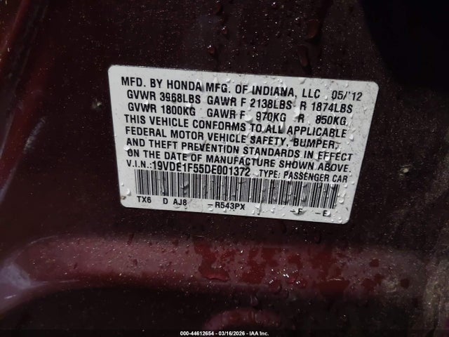 44612654 :رقم المزاد ، 19VDE1F55DE001372 vin ، 2013 Acura Ilx 2.0l مزاد بيع