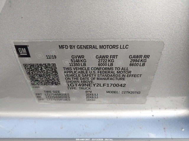 Aukcja sprzedaży 2020 Gmc Sierra 2500hd 4wd  Standard Bed Slt, vin: 1GT49NEY2LF170042, numer aukcji: 44612657