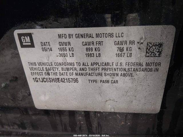 1G1JC6SH8E4215796 Chevrolet Sonic Lt Auto
