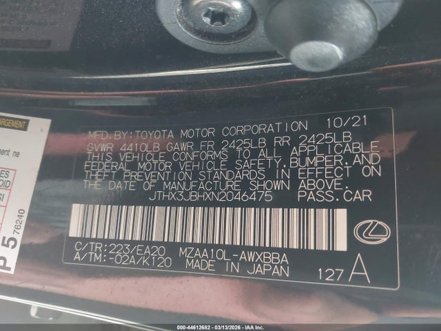 JTHX3JBHXN2046475 Lexus UX 200