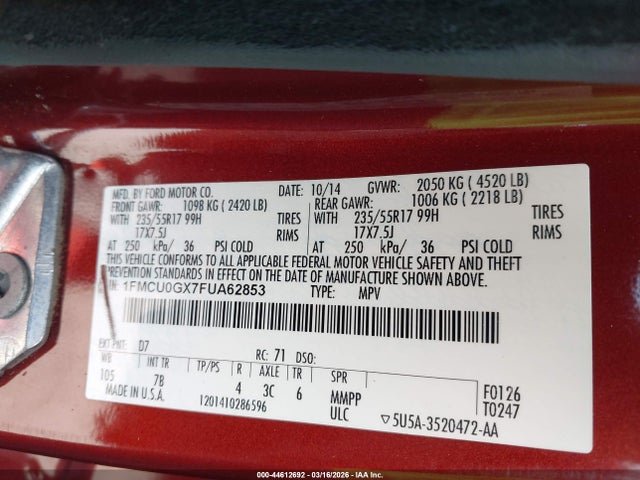 1FMCU0GX7FUA62853 Ford ESCAPE SE