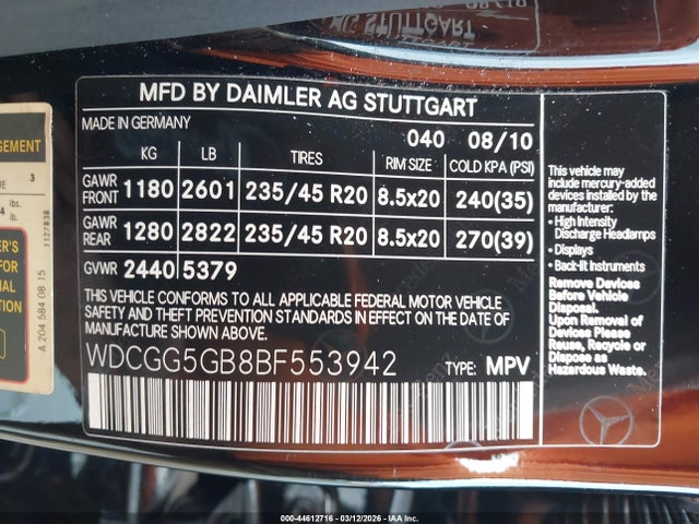 Aukcja sprzedaży 2011 Mercedes-benz Glk 350, vin: WDCGG5GB8BF553942, numer aukcji: 44612716