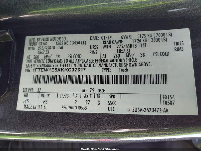 Ford F-150 Lariat 2019 1FTEW1E5XKKC37617 Image 9