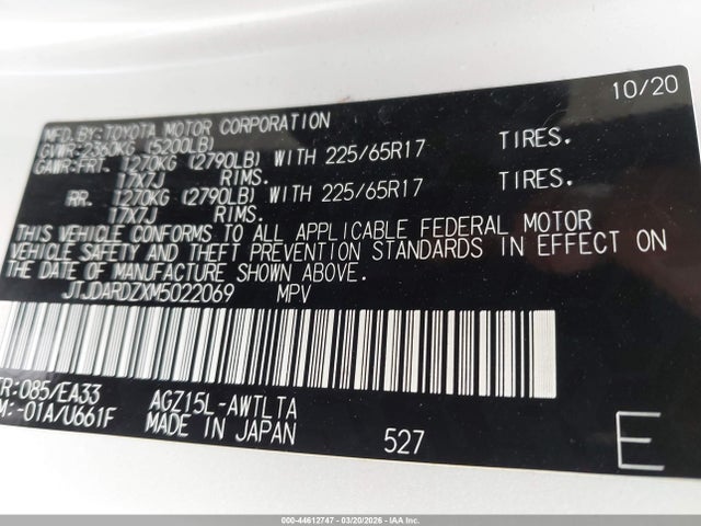 Продажа на аукционе авто 2021 Lexus Nx 300, vin: JTJDARDZXM5022069, номер лота: 44612747