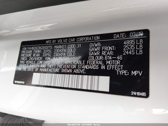 Продаж на аукціоні авто 2019 Volvo Xc40 T5 Momentum/t5 R-design, vin: YV4162XZ2K2013775, номер лоту: 44612759