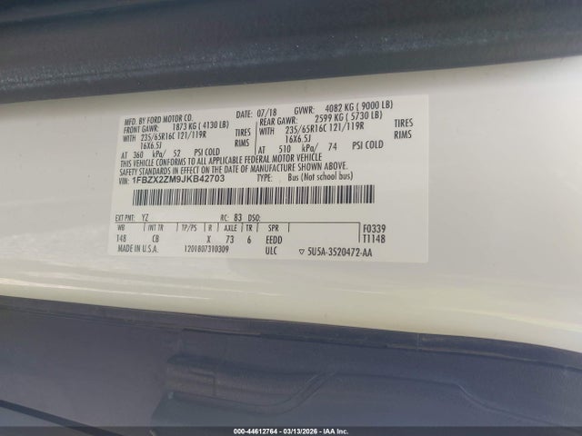1FBZX2ZM9JKB42703 Ford Transit-350 Xl