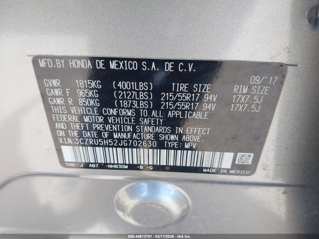 3CZRU5H52JG702630 Honda HR-V EX