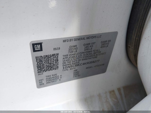 Продажа на аукционе авто 2019 Chevrolet Tahoe Lt, vin: 1GNSCBKC4KR359277, номер лота: 44612802