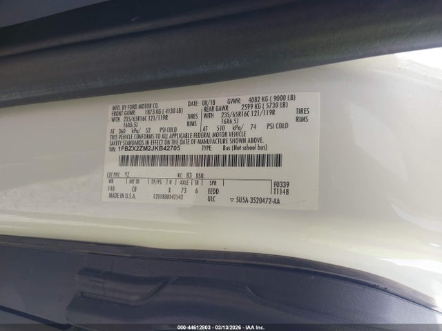1FBZX2ZM2JKB42705 Ford Transit-350 Xl