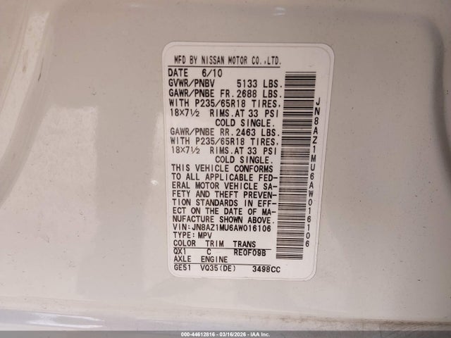 2010 NISSAN MURANO JN8AZ1MU6AW016106 Photo 8