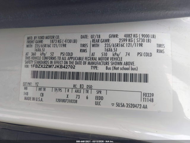 1FBZX2ZM7JKB42702 Ford Transit-350 Xl