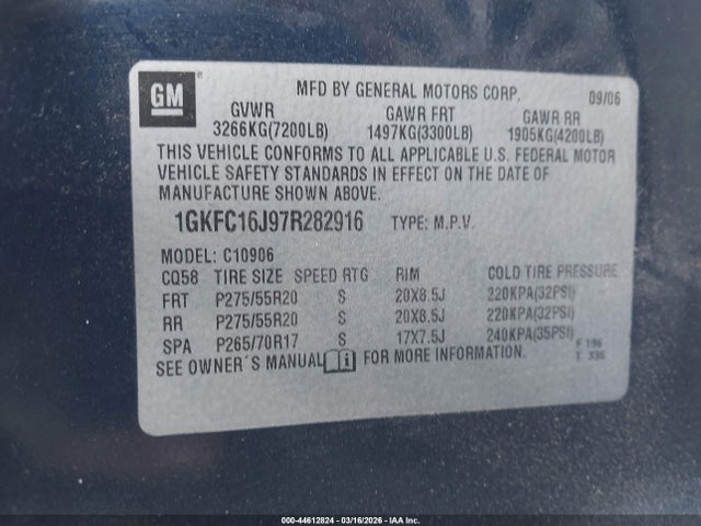 Aukcja sprzedaży 2007 Gmc Yukon Xl 1500 Slt, vin: 1GKFC16J97R282916, numer aukcji: 44612824