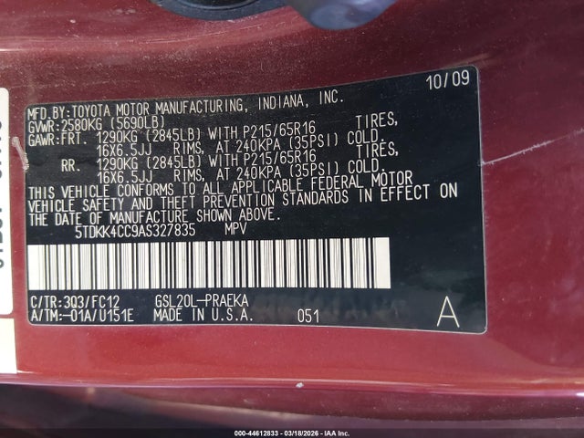 2010 TOYOTA SIENNA 5TDKK4CC9AS327835 Photo 8